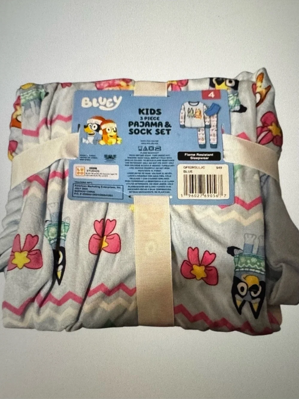 Bluey Light Blue Owl Print Kids Pajama Set with Cozy Socks
